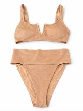 Aerie Golden nude textured bikini set 2 Piece Swimsuit